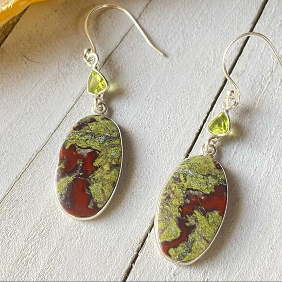 Dragon Blood & Peridot Sterling silver Earrings - Picture 5 of 7